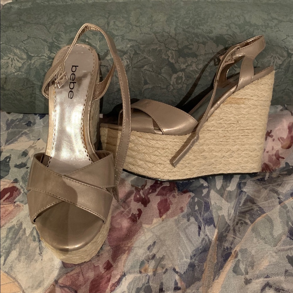 BEBE NEVER WORN Wedge sandals excellent/perfect condition. Approx 3 inches high